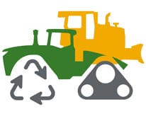 Grønt og gult ikon av belteutstyr der en resirkuleringstrekant erstatter en belteenhet.