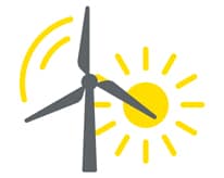Ikon av vindturbin med gule vind- og solikoner