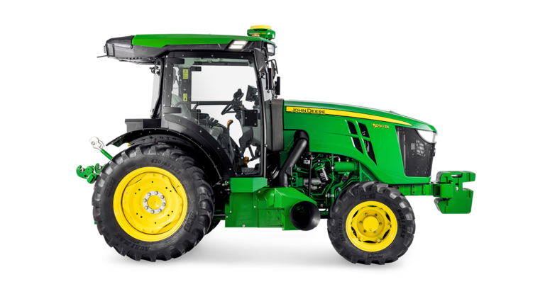 Sideprofil for John Deere 5090EN-traktor, fremhevet førerhyttedesign og store bakhjul.
